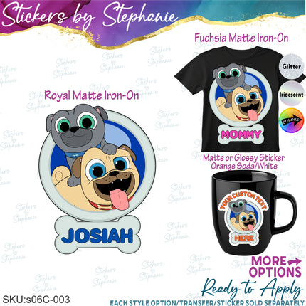 (s06C-003) Puppy Pals Custom Text Iron-On Transfer or Sticker
