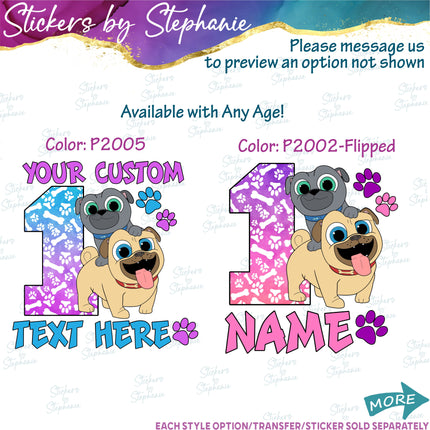 (s06C-004) Puppy Pals Age Number Name Custom Iron-On Transfer or Sticker