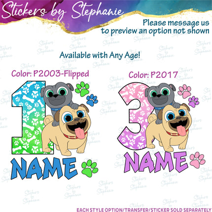 (s06C-004) Puppy Pals Age Number Name Custom Iron-On Transfer or Sticker
