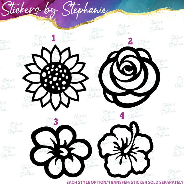 (s01-010) Sunflower, Daisy, Rose, Hibiscus Flower Iron-On Transfer