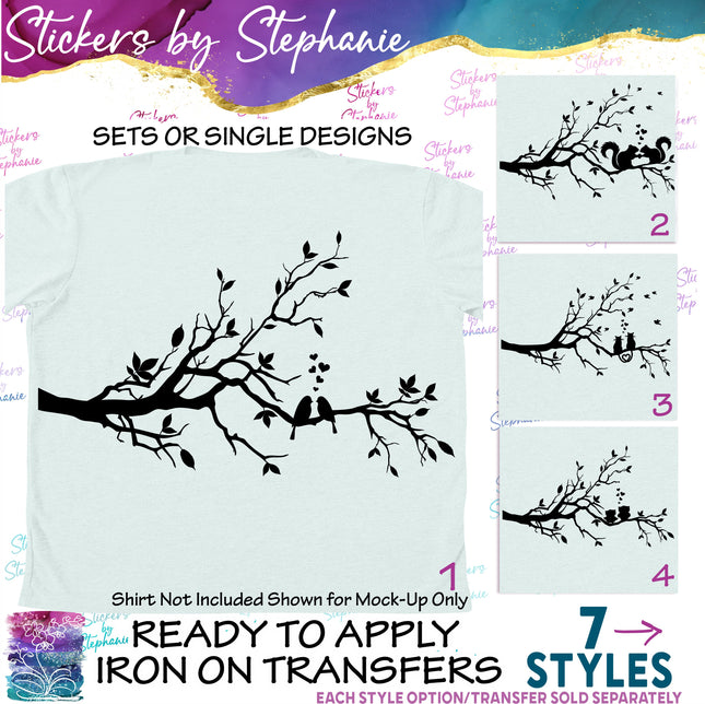 (s01-100) Tree Branch, Squirrels Love Birds Iron-On Transfer