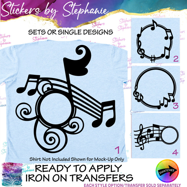 (s01-102) Music Notes Monogram Frame Iron-On Transfer