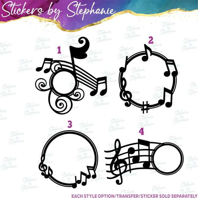 (s01-102) Music Notes Monogram Frame Iron-On Transfer
