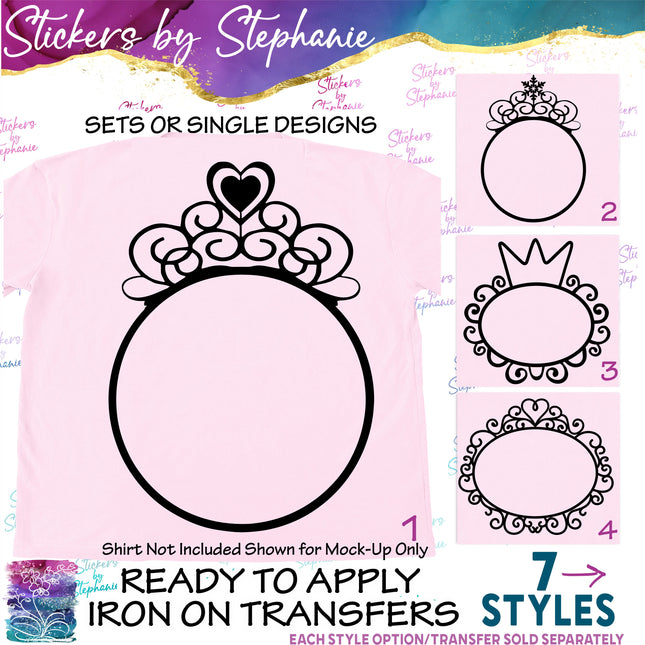 (s01-103) Crown Tiara Monogram Frame Iron-On Transfer