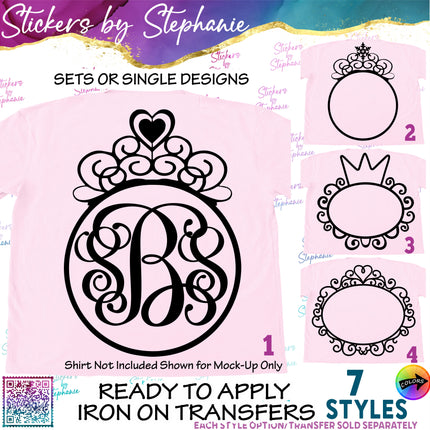 (s01-103) Crown Tiara Monogram Frame Iron-On Transfer
