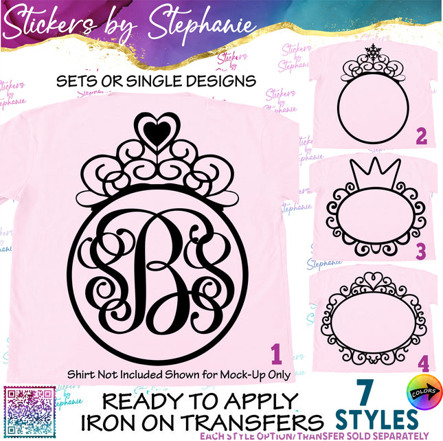 (s01-103) Crown Tiara Monogram Frame Iron-On Transfer