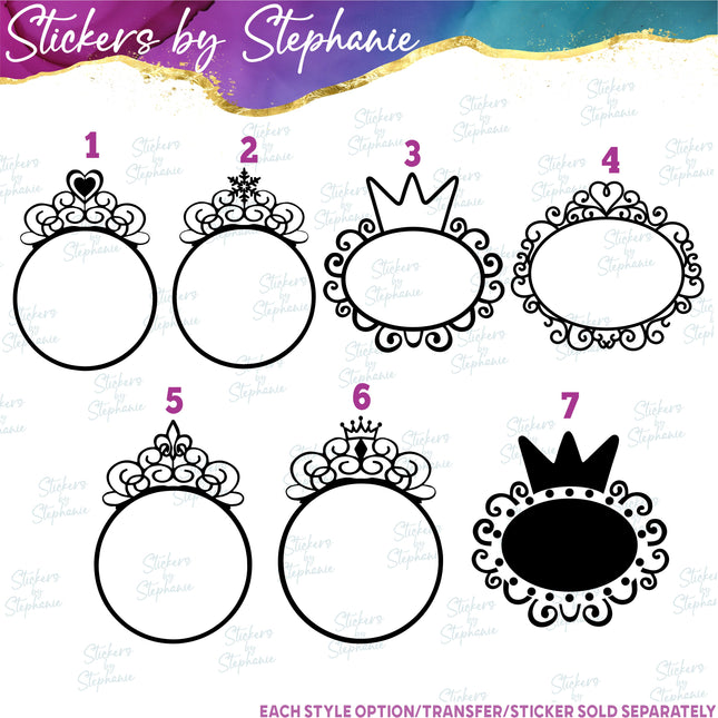 (s01-103) Crown Tiara Monogram Frame Iron-On Transfer