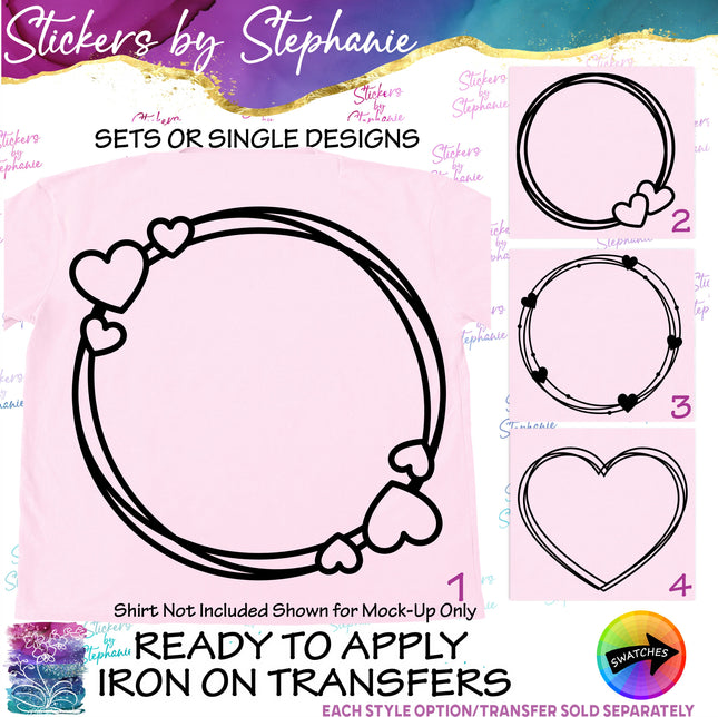 (s01-104) Heart Mongram Frame Iron-On Transfer