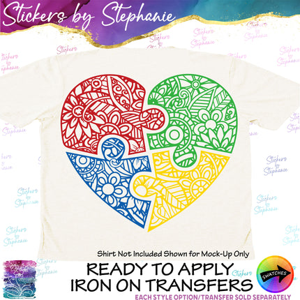 (s01-107) Autism Puzzle Piece Heart Iron-On Transfer or Sticker