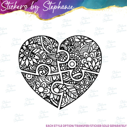 (s01-107) Autism Puzzle Piece Heart Iron-On Transfer or Sticker