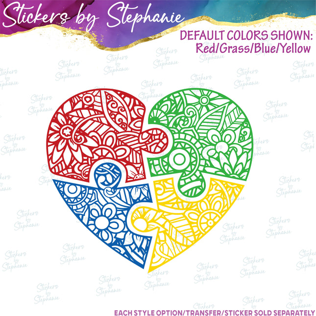 (s01-107) Autism Puzzle Piece Heart Iron-On Transfer