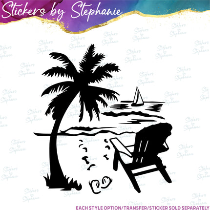 (s01-108) Beach View Vacation Scene Iron-On Transfer or Sticker