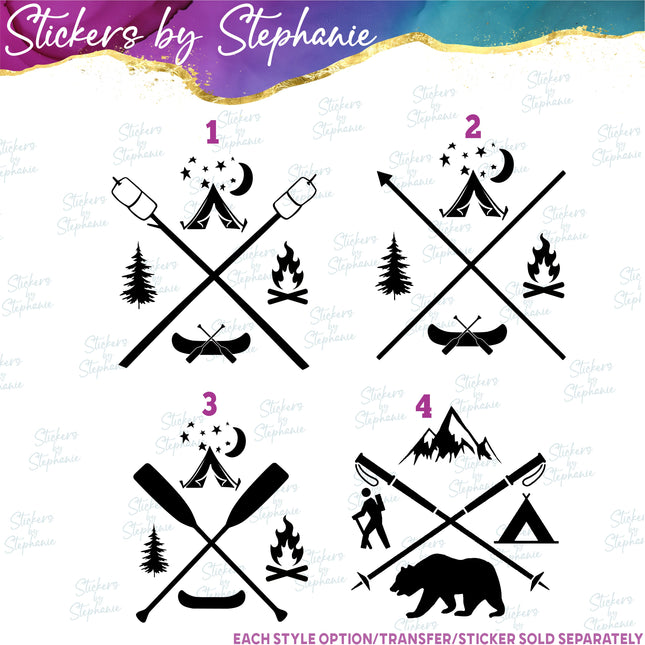 (s01-111) Camping, Hiking Logo Iron-On Transfer