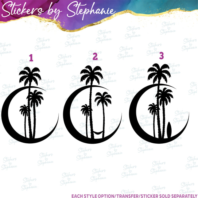 (s01-116) Crescent Moon, Palm Trees Iron-On Transfer