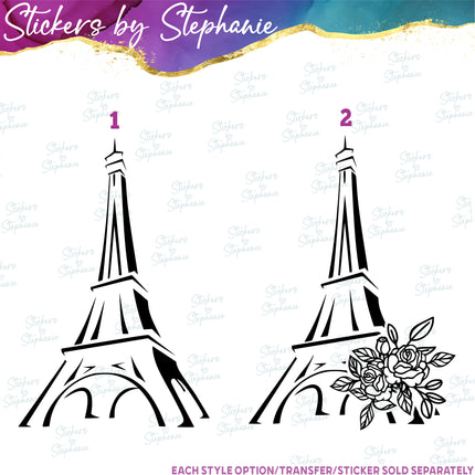 (s01-121) Eiffel Tower, Flowers Iron-On Transfer