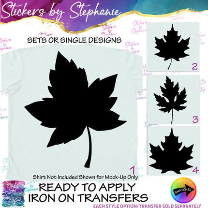 (s01-131) Oak, Maple Leaf Leaves Silhouette Iron-On Transfer