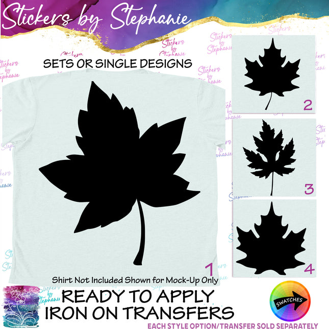 (s01-131) Oak, Maple Leaf Leaves Silhouette Iron-On Transfer