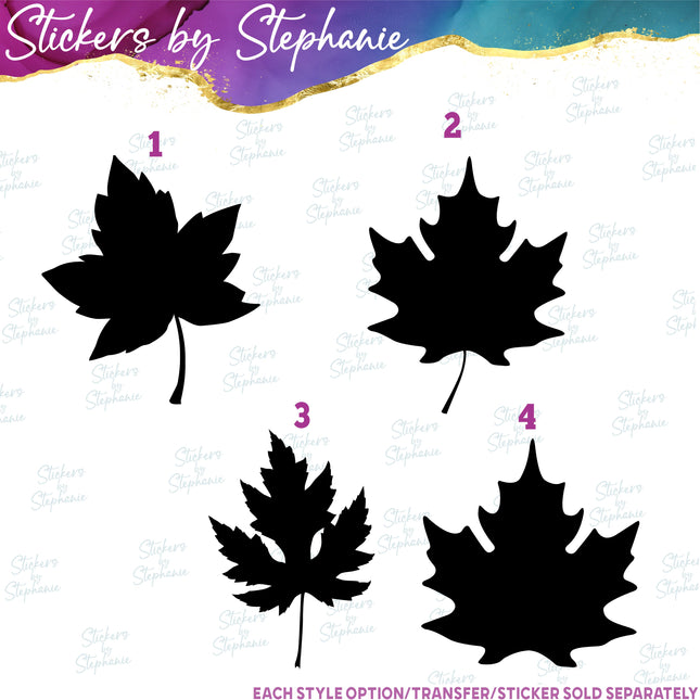 (s01-131) Oak, Maple Leaf Leaves Silhouette Iron-On Transfer