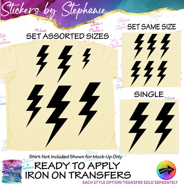 (s01-132) Lightening Bolt Silhouette Iron-On Transfer