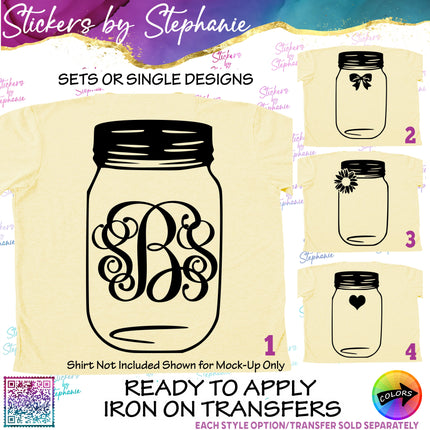 (s01-134) Mason Jar Monogram Frame Iron-On Transfer