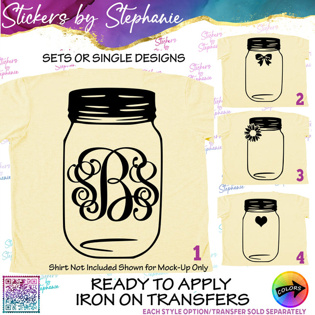 (s01-134) Mason Jar Monogram Frame Iron-On Transfer