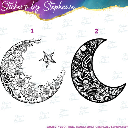 (s01-135) Crescent Moon Zentangle Iron-On Transfer or Sticker