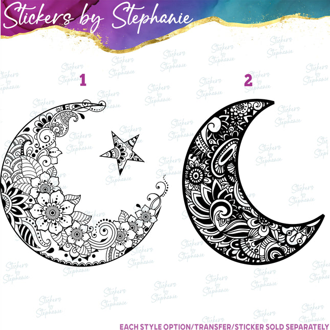 (s01-135) Crescent Moon Zentangle Iron-On Transfer
