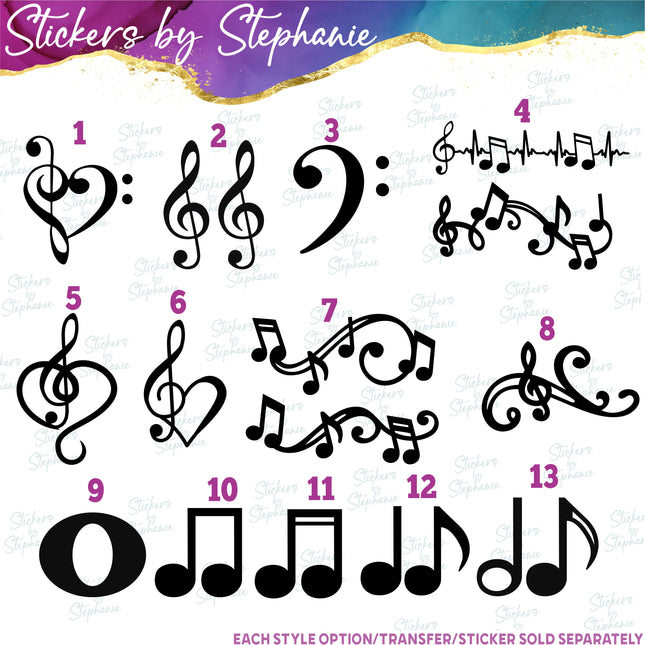 (s01-139) Music Notes, Trebel Clef, EKG Iron-On Transfer