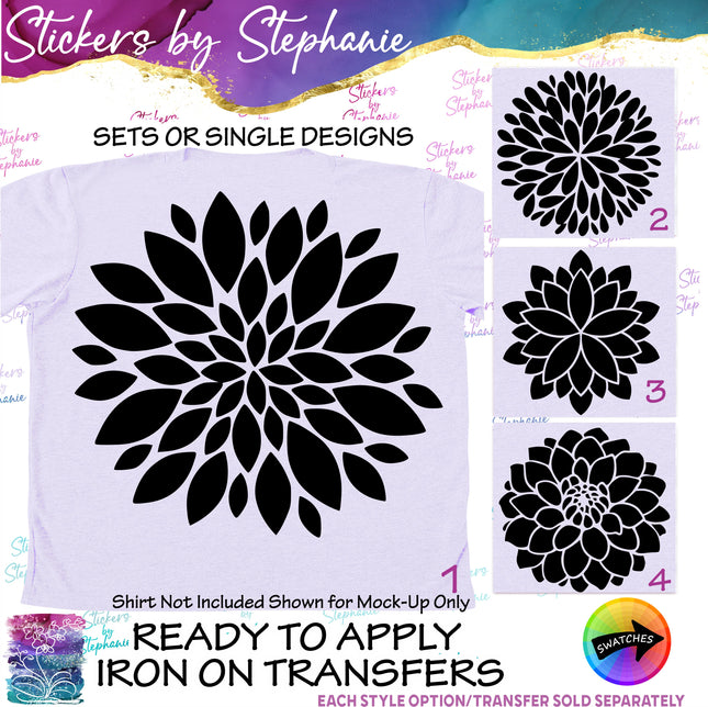 (s01-014) Dahlia Flower Iron-On Transfer
