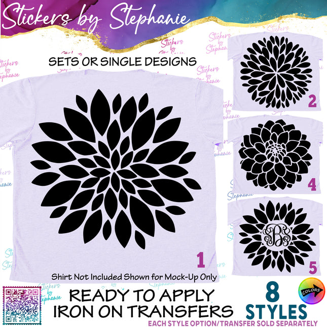 (s01-014) Dahlia Flower Iron-On Transfer