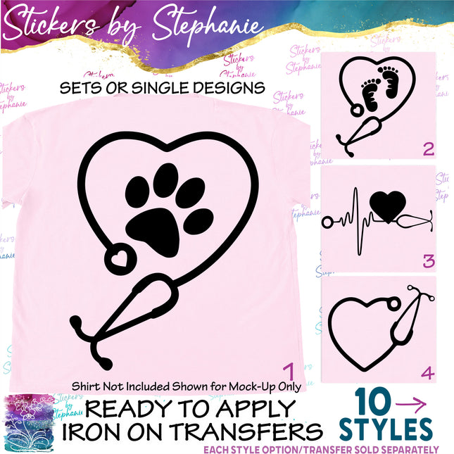 (s01-141) Stethoscope, Nurse, Doctor Monogram Frame Iron-On Transfer