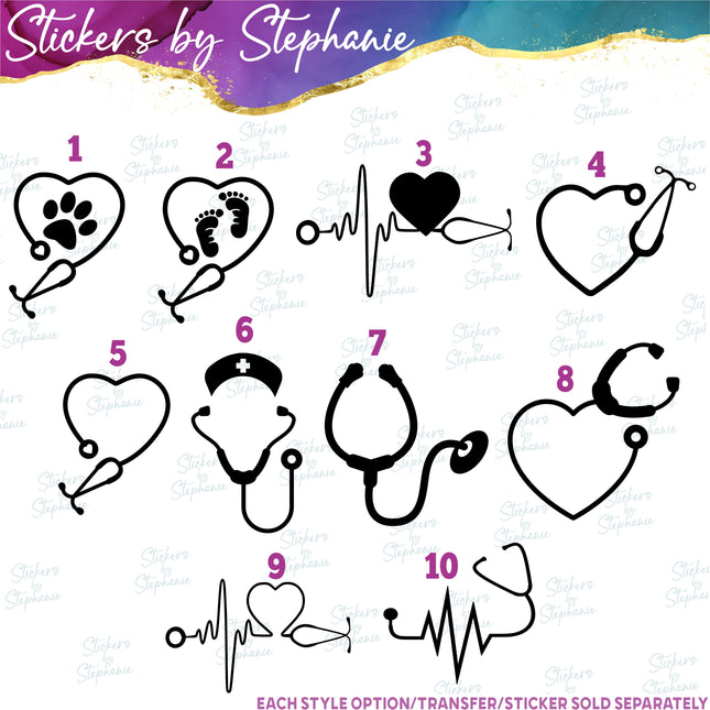 (s01-141) Stethoscope, Nurse, Doctor Monogram Frame Iron-On Transfer