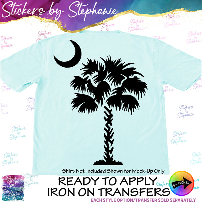 (s01-142) Saw Palmetto Palm Tree Crecent Moon Iron-On Transfer