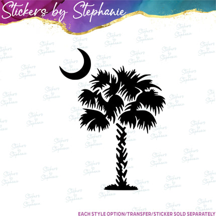 (s01-142) Saw Palmetto Palm Tree Crecent Moon Iron-On Transfer or Sticker