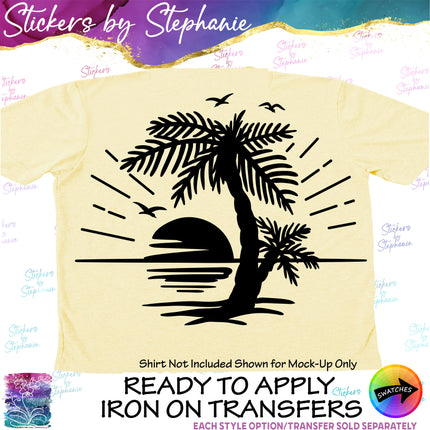 (s01-145) Palm Tree Sunrise Sunset Iron-On Transfer or Sticker