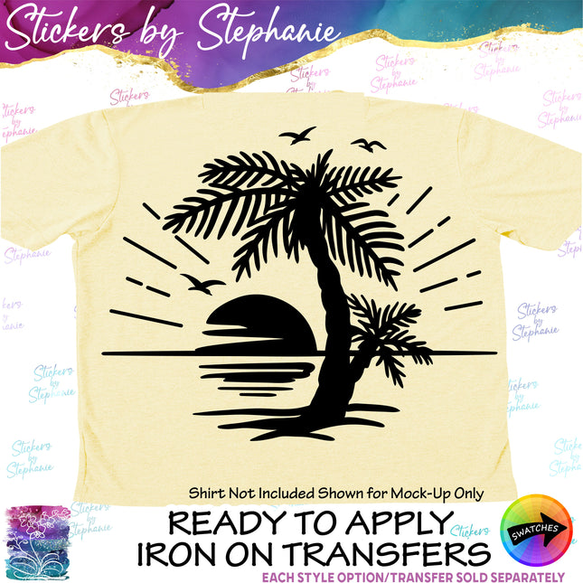 (s01-145) Palm Tree Sunrise Sunset Iron-On Transfer