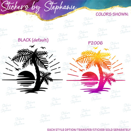(s01-145) Palm Tree Sunrise Sunset Iron-On Transfer or Sticker