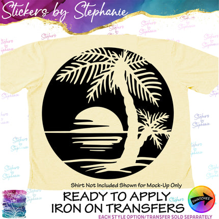 (s01-146) Palm Tree Sunset Sunrise Iron-On Transfer or Sticker