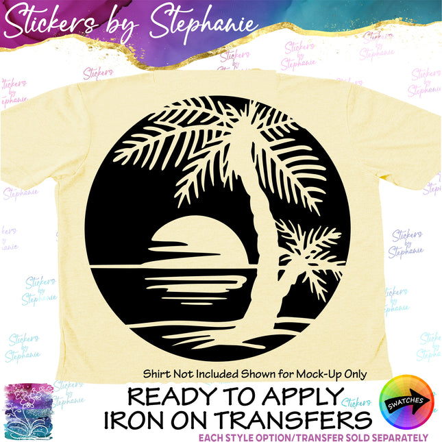(s01-146) Palm Tree Sunset Sunrise Iron-On Transfer