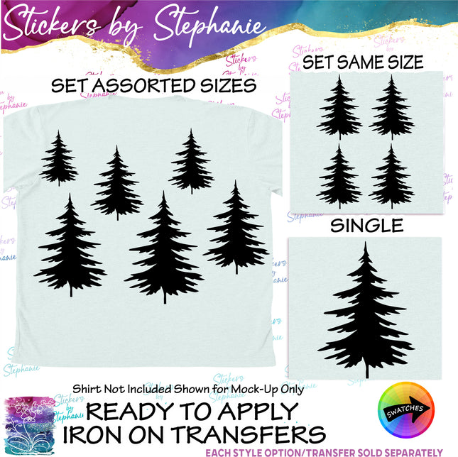 (s01-148) Pine Tree Silhouette Iron-On Transfer