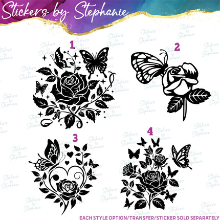 (s01-015) Roses Butterfly Flowers Iron-On Transfer or Sticker