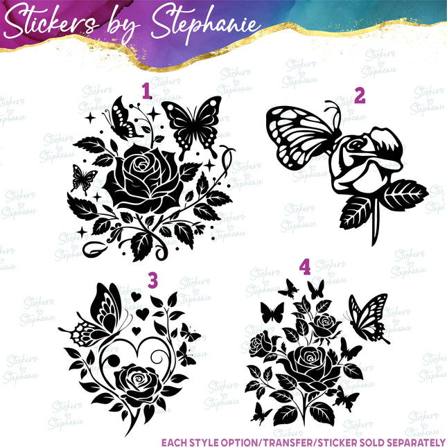 (s01-015) Roses Butterfly Flowers Iron-On Transfer