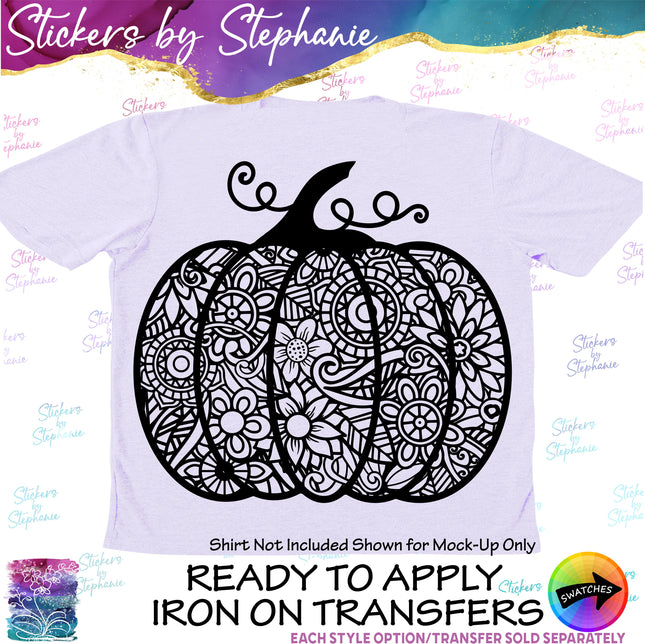 (s01-152) Pumpkin Zentangle Iron-On Transfer