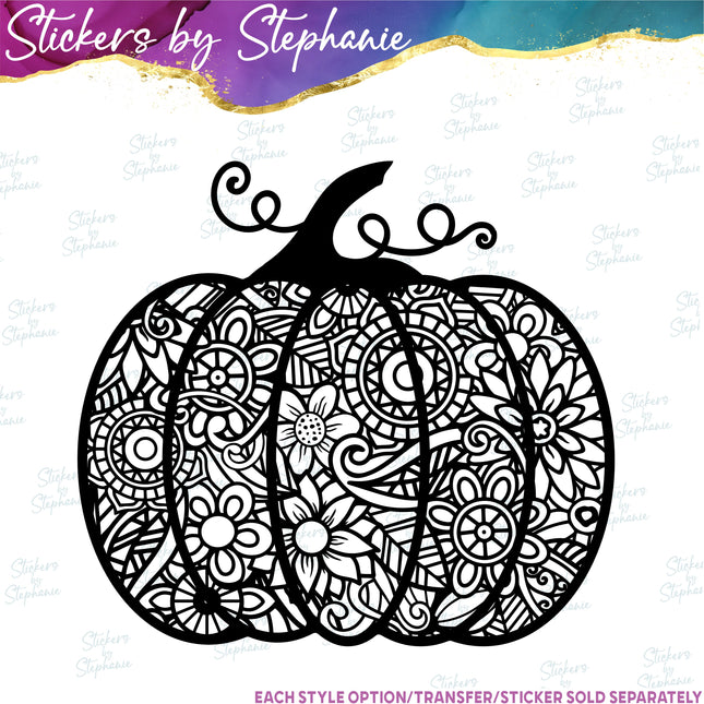 (s01-152) Pumpkin Zentangle Iron-On Transfer