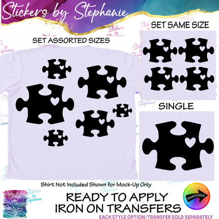 (s01-153) Puzzle Piece Heart Iron-On Transfer
