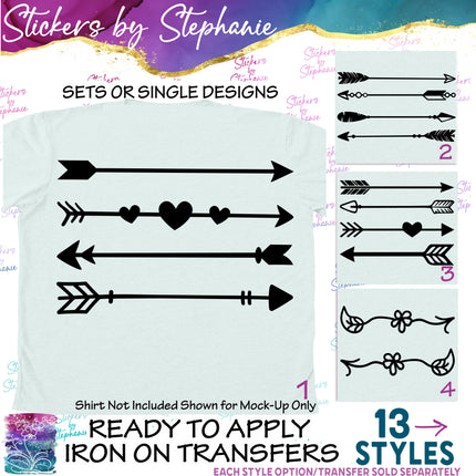 (s01-155) Arrow, Arrows, Flower, Curly Iron-On Transfer or Sticker