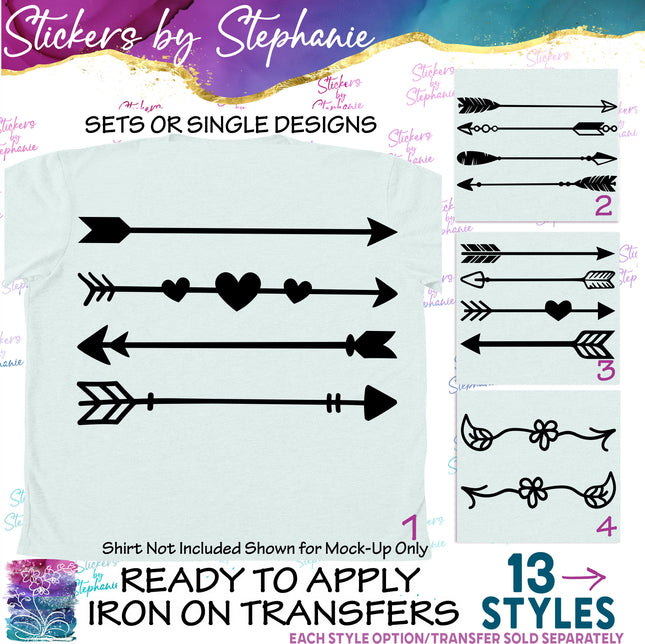 (s01-155) Arrow, Arrows, Flower, Curly Iron-On Transfer