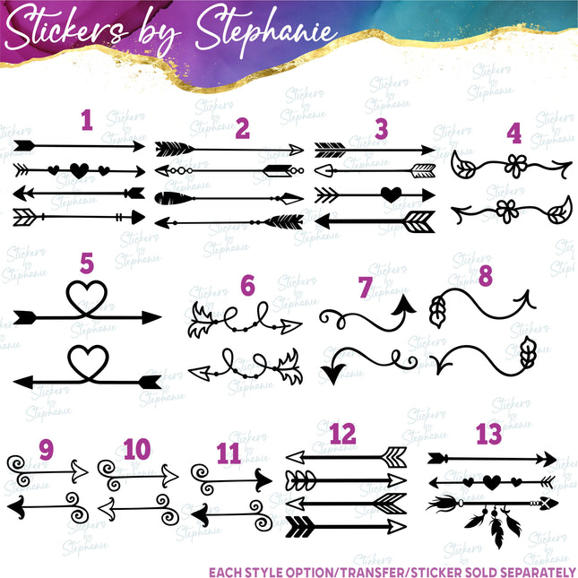 (s01-155) Arrow, Arrows, Flower, Curly Iron-On Transfer