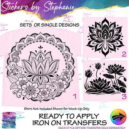 (s01-016) Lotus Flower Mandala Iron-On Transfer or Sticker