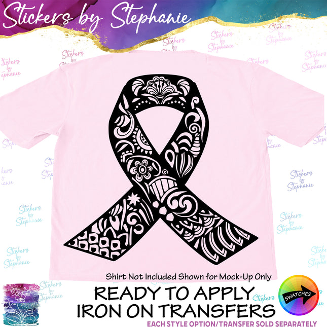 (s01-163) Awareness Ribbon Zentangle Iron-On Transfer